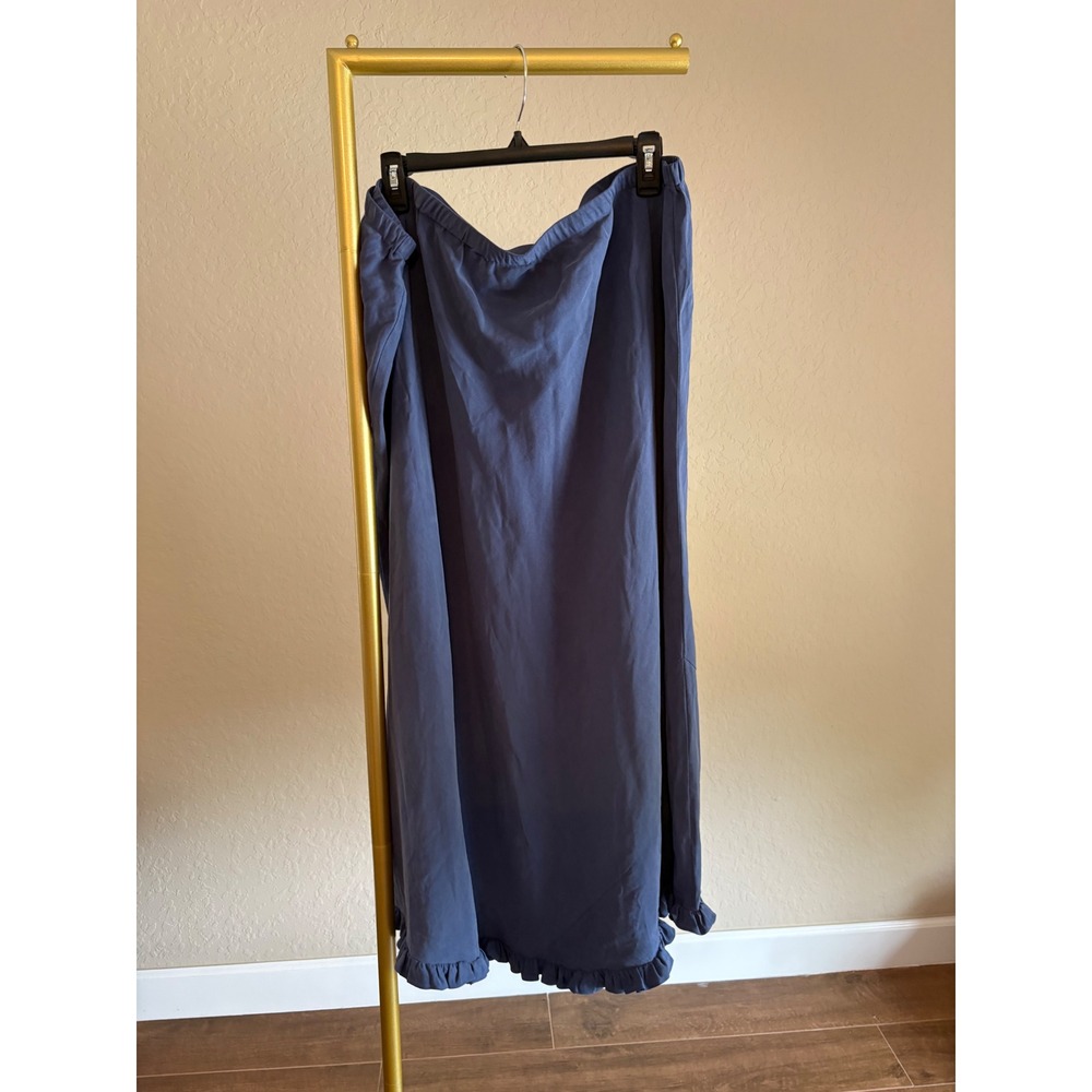 INC Silk Linen Ruffle‎ Hem Maxi Skirt Blue Size 24W Boho Flowy Coquette Feminine